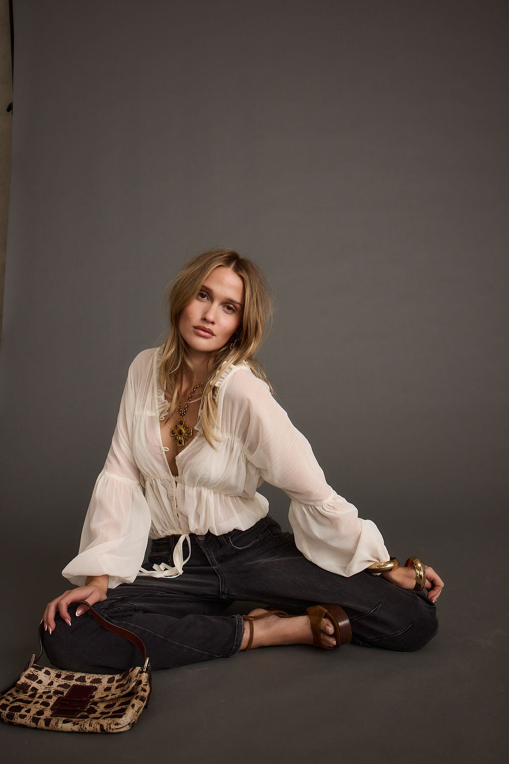 Alba White Chiffon Long Sleeve Blouse