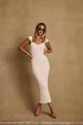 Alessia Cream Cap Sleeve Knit Midi Dress