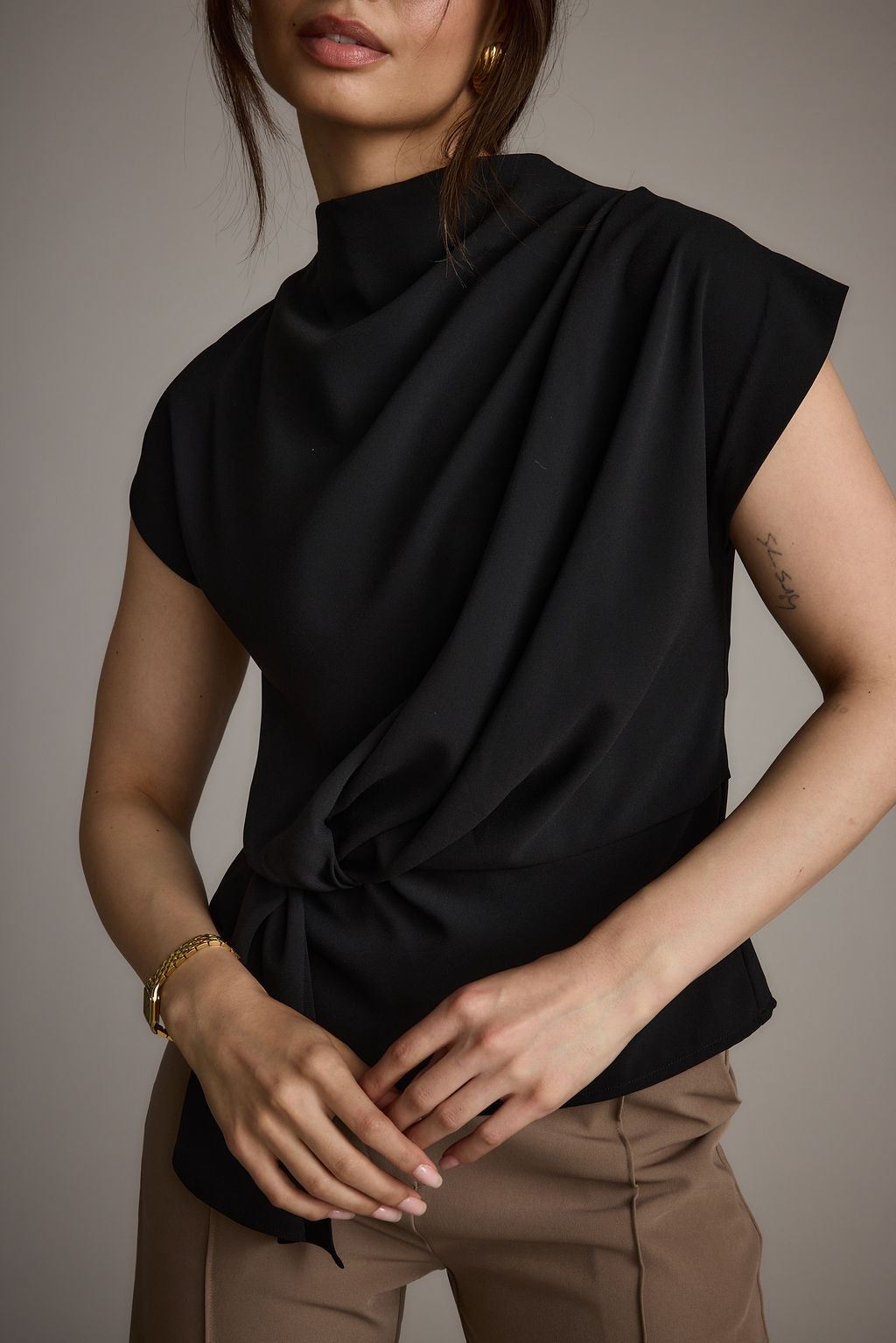 Atwood Black Twist Front Blouse