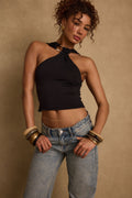 Azula Black Embellished Halter Top