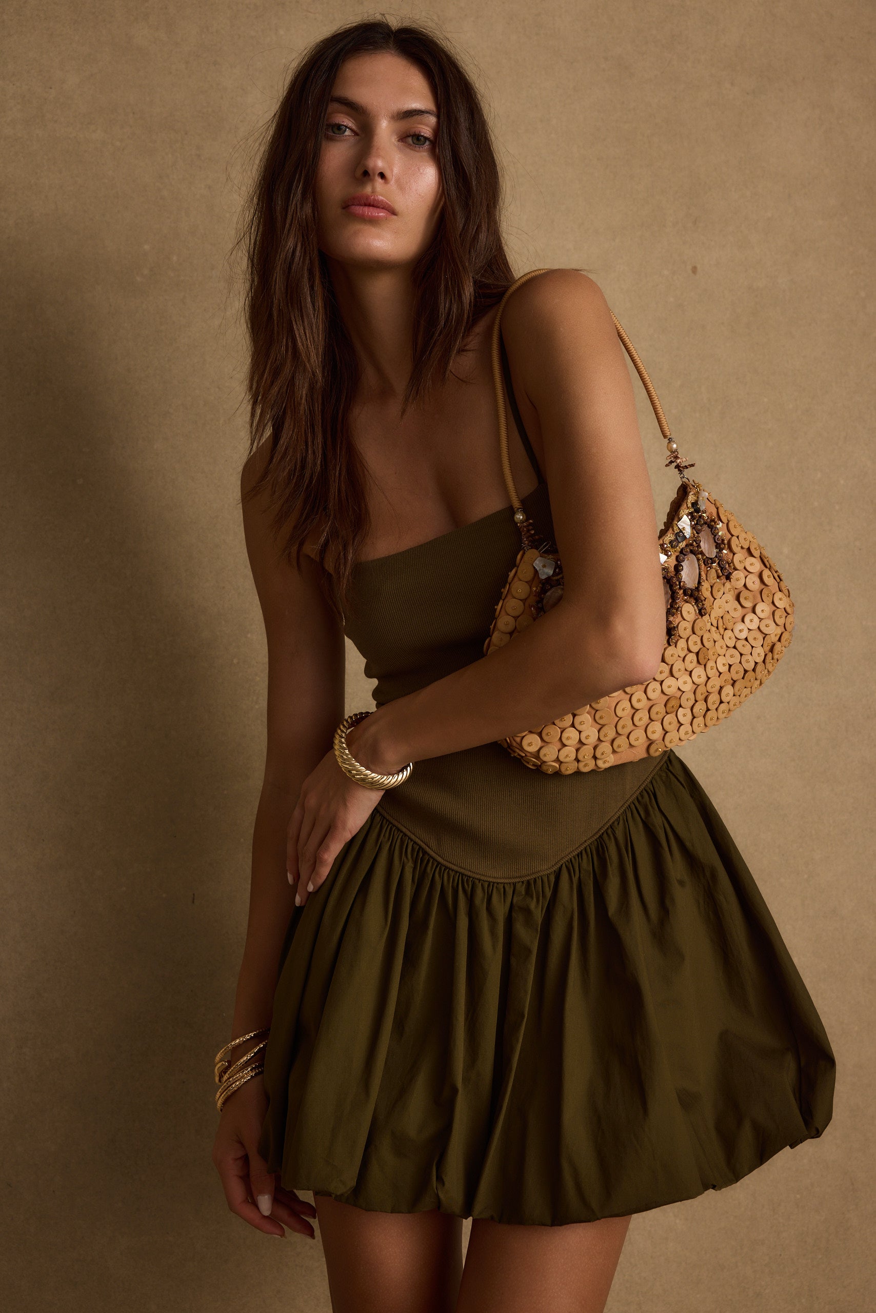 Eternal Olive Bubble Hem Mini Dress