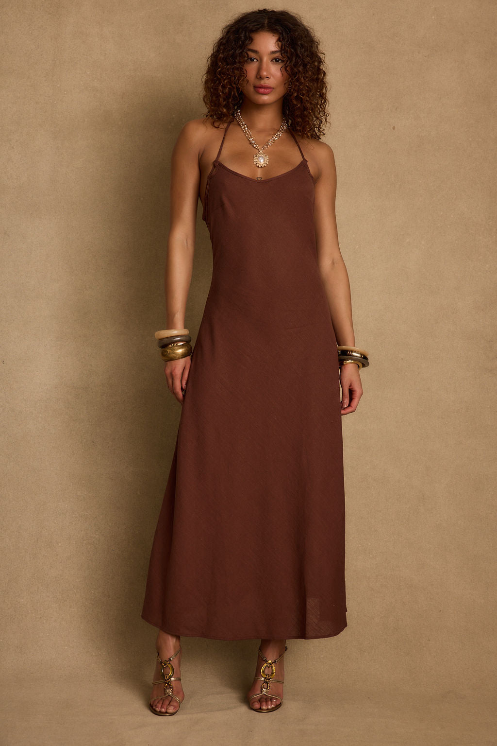 Laura Mocha Linen Maxi Dress