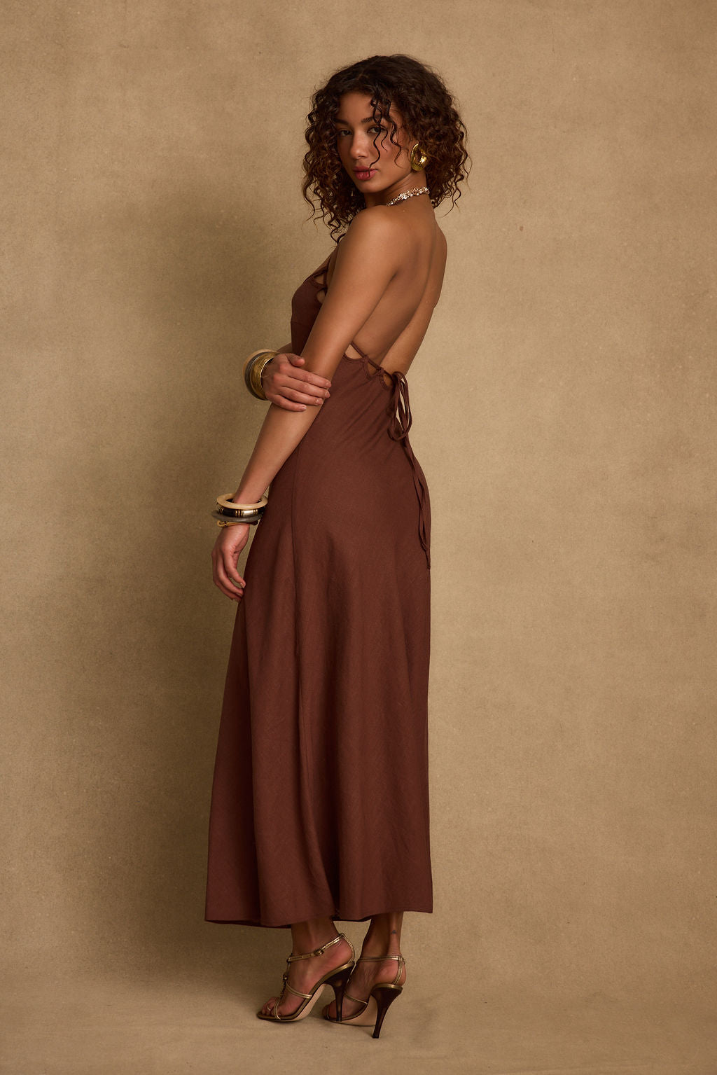 Laura Mocha Linen Maxi Dress