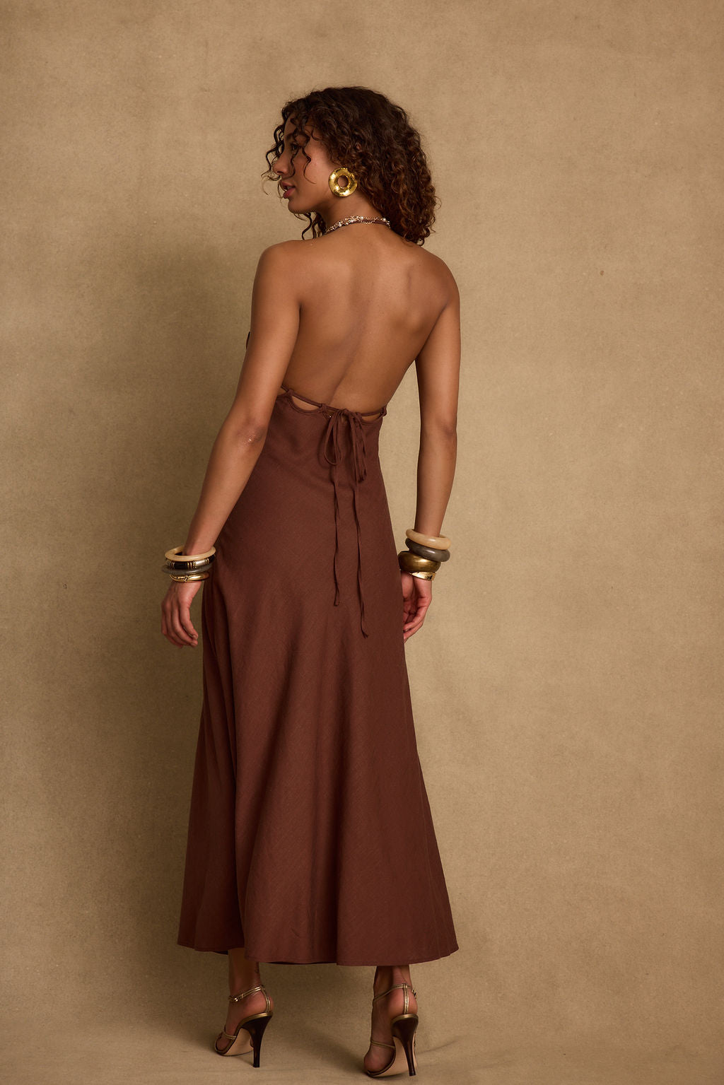 Laura Mocha Linen Maxi Dress