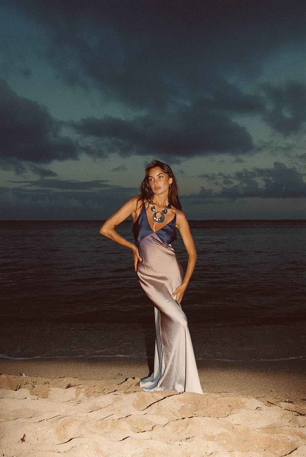 Mirabella Brown Satin Ombre Maxi Dress