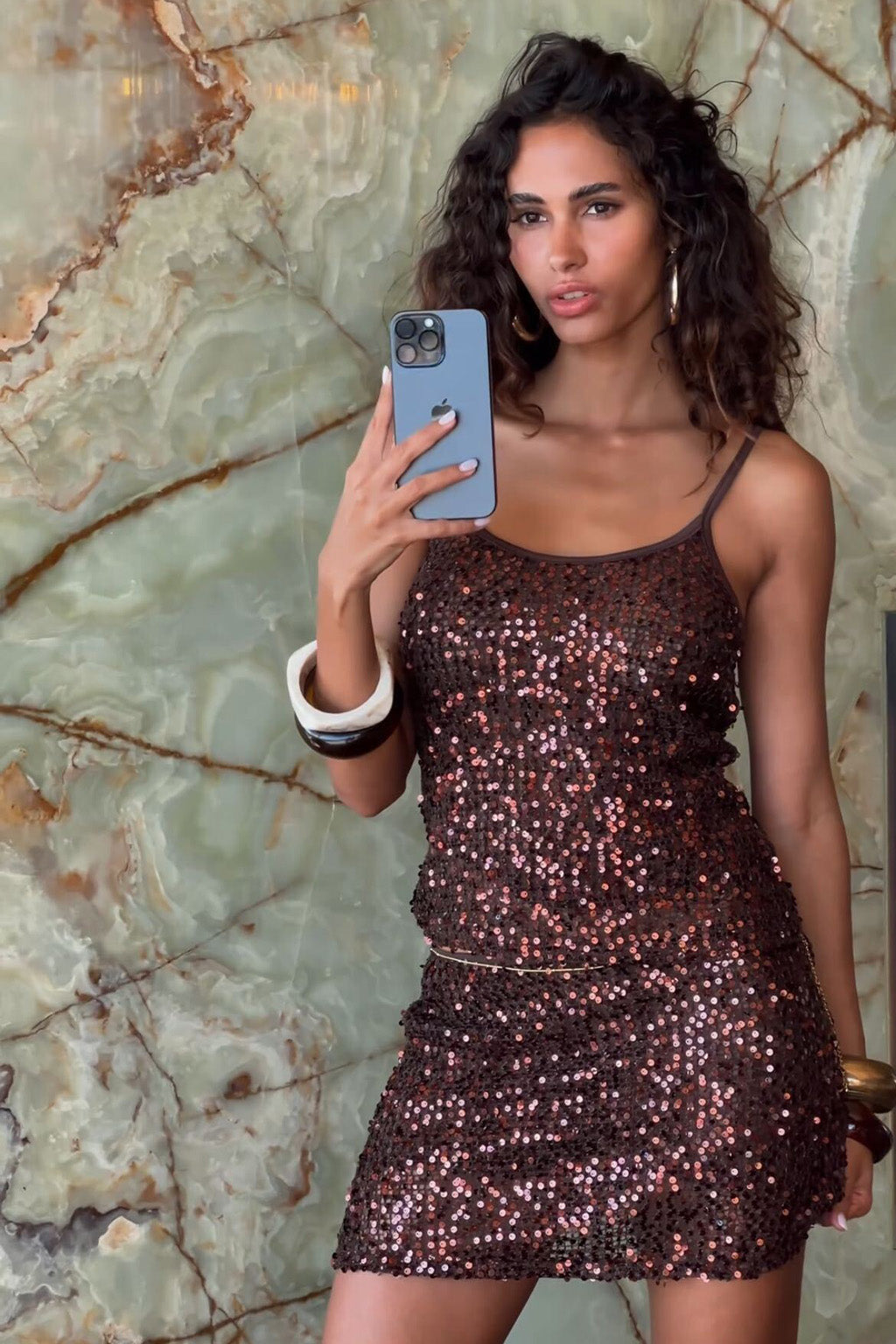 Solea Mocha Sequin Mini Skirt