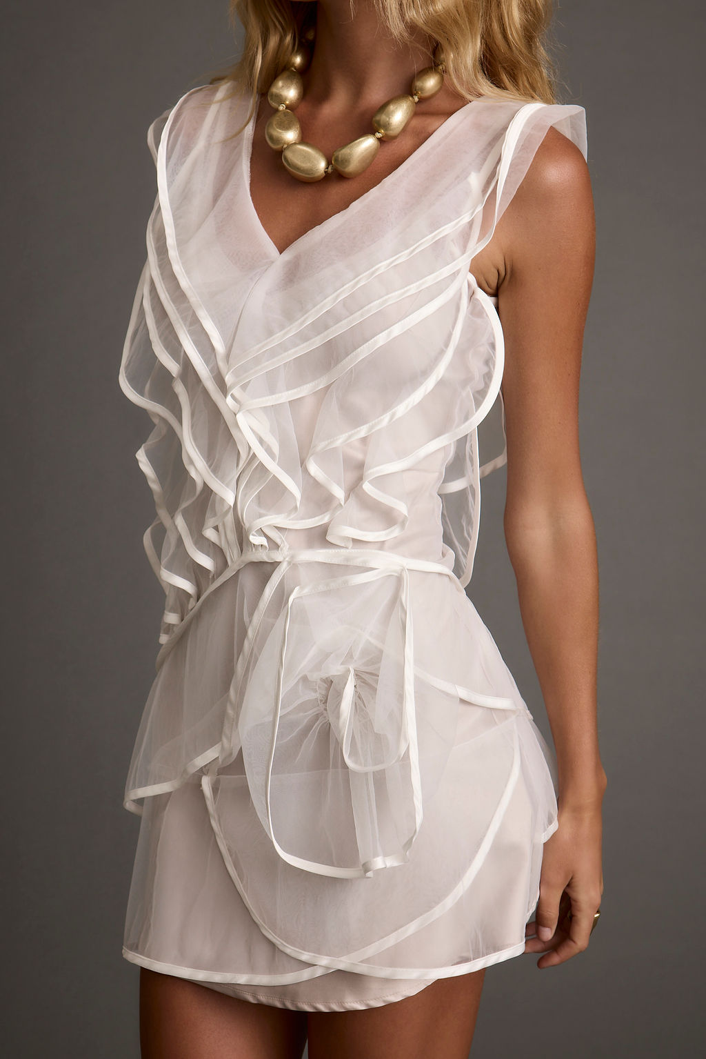 Tilly White Tulle Ruffle Mini Dress